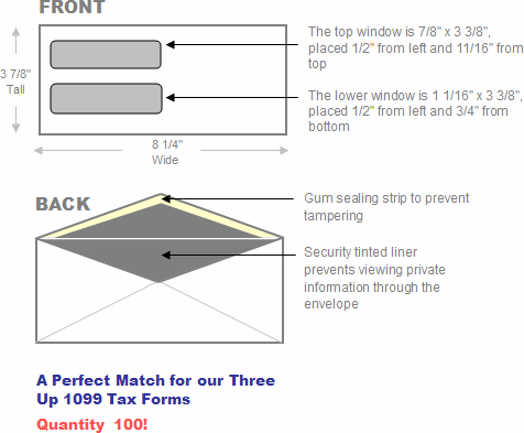 Three up 1099 envelope (Qty. 100) - Part#  265-1
